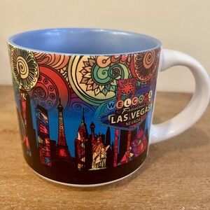 Las Vegas Souvenir Mug Colorful Psychedelic Skyline & Welcome Sign Blue Interior